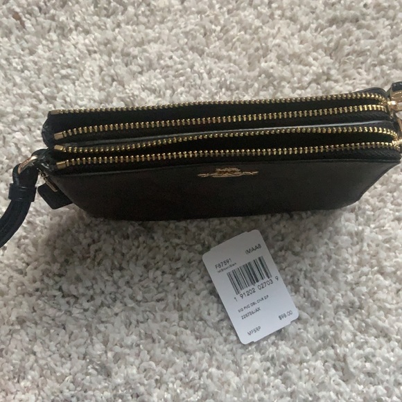 Coach PVC signage Brown and black double zip wristlet - Picture 2 of 2